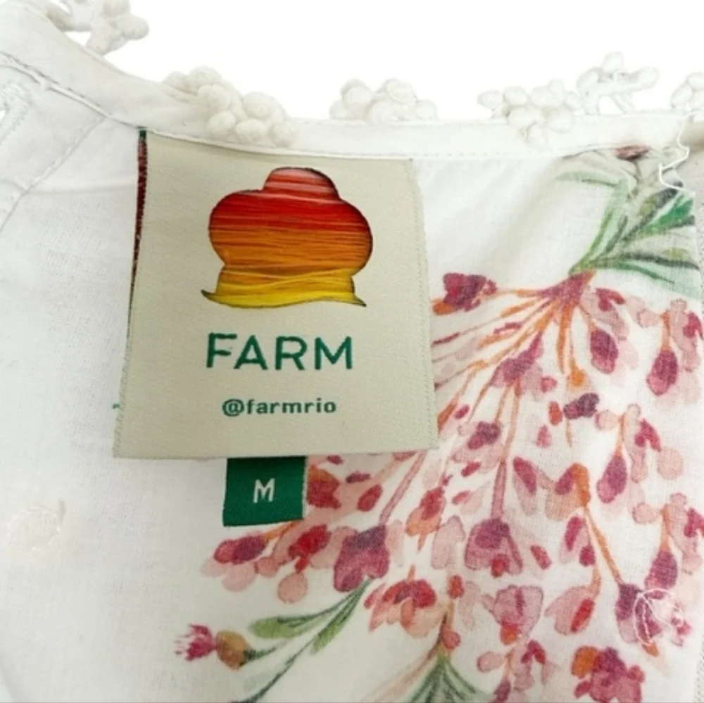 FARM RIO Louise Floral White Multi Floral Puff Sleeve Top M Like New RARE - Picture 13 of 16